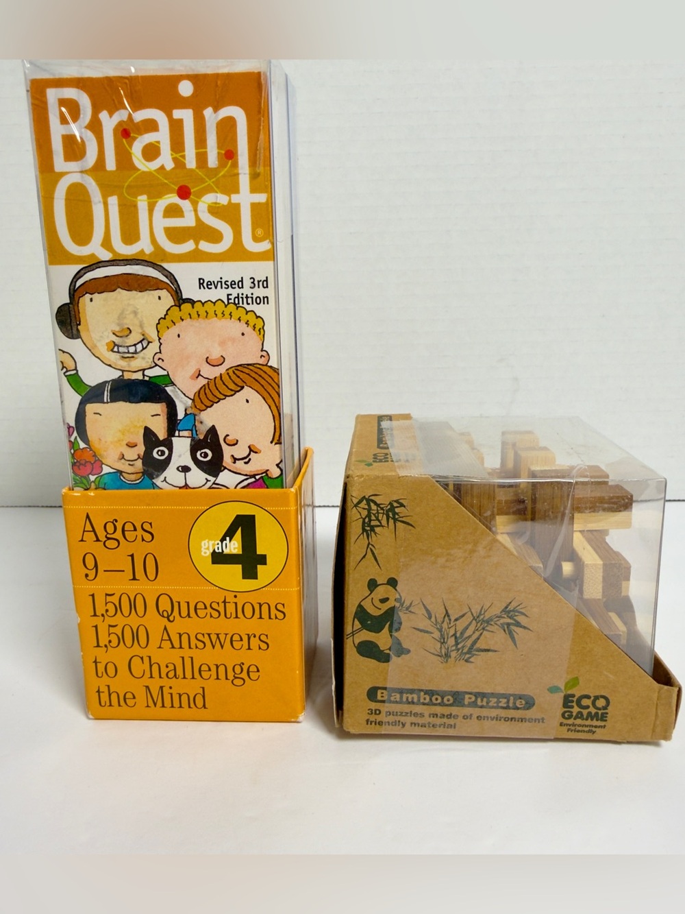 Brain Quest Grade 4 Card Deck & Bamboo 3D Interlocking Puzzle Bundle BNWT